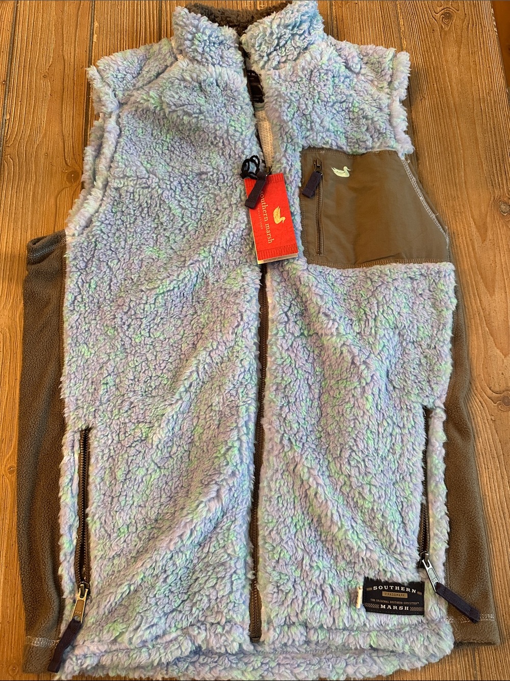 Southern Marsh Kids Lavender Sherpa Vest with Brown Pocket Accent